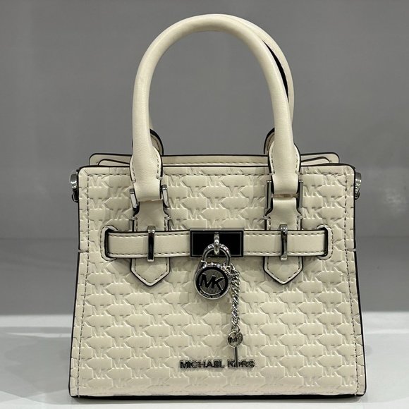 Michael Kors Hamilton MINI Shoulder Crossbody Bag Embossed MK Light Cream - Picture 7 of 16